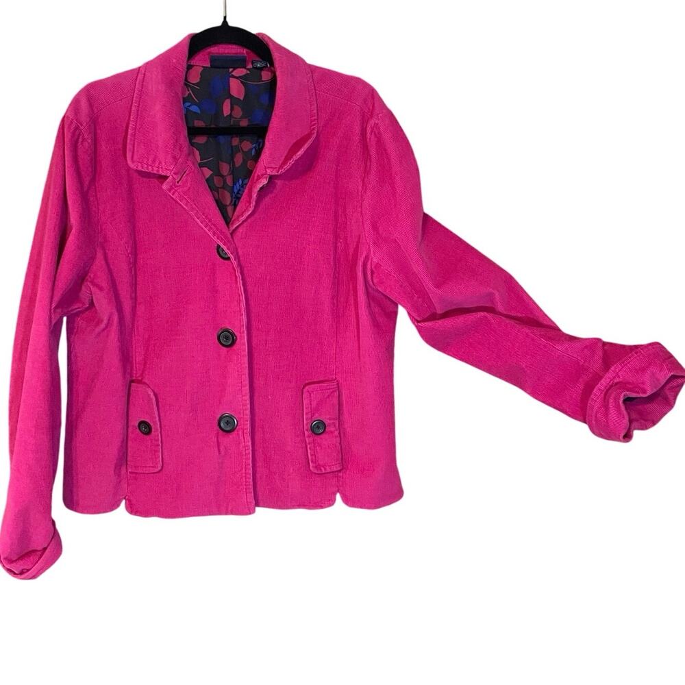 Denim & Co. Fuchsia pink Corduroy Jacket Pink Blazer Stretch Size Large barbie